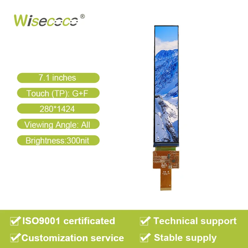 Wisecoco Advertising Touchscreen 7.1 Inch Bar Lcd Display Mipi Interface Wholesale 280*1424 Stretched Bar Touch Panel