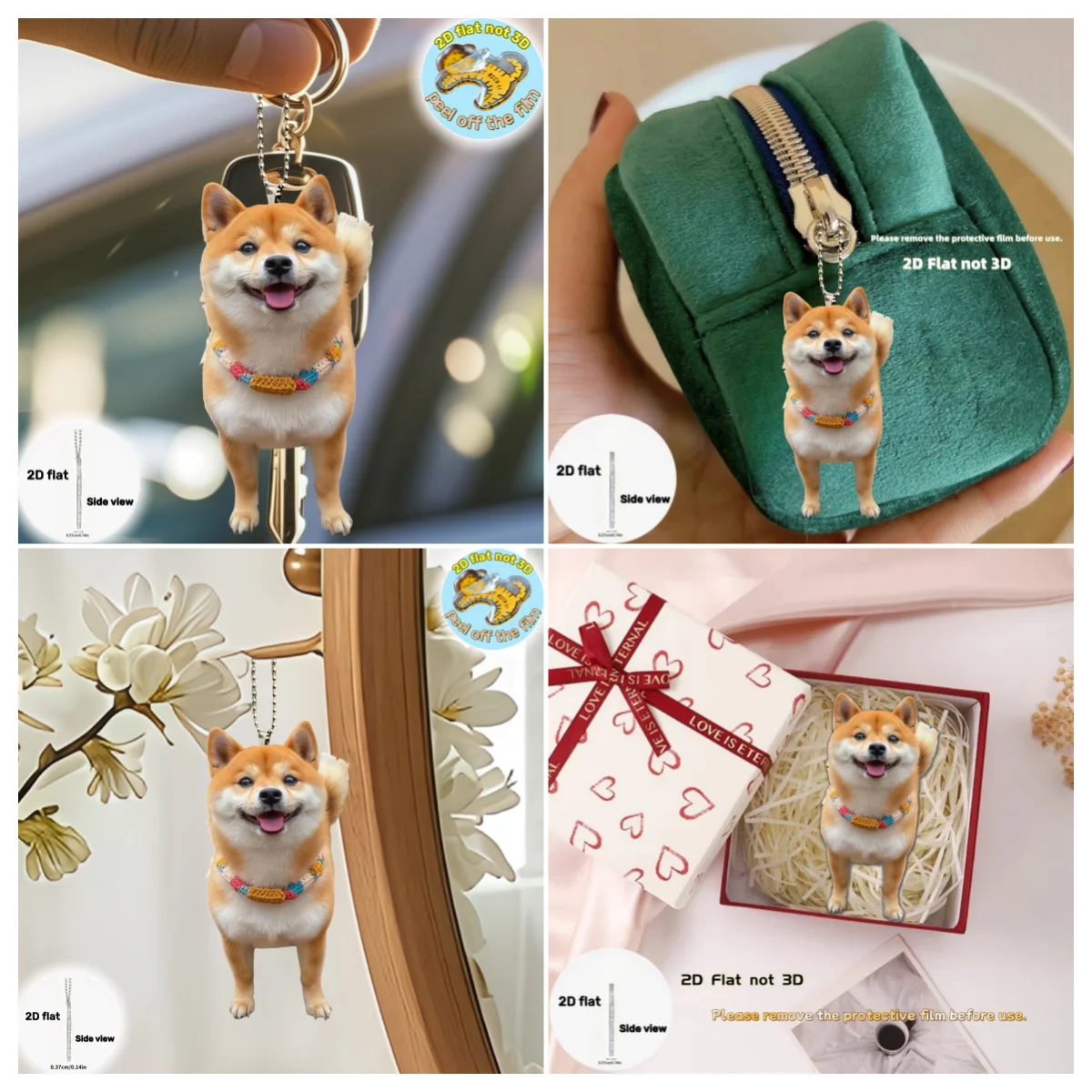 يبتسم شيبا Inu 2D شقة الاكريليك قلادة المفاتيح لطيف جرو حلية سحر شنقا الديكور لحقائب السيارات احتفالي حزب هدية
