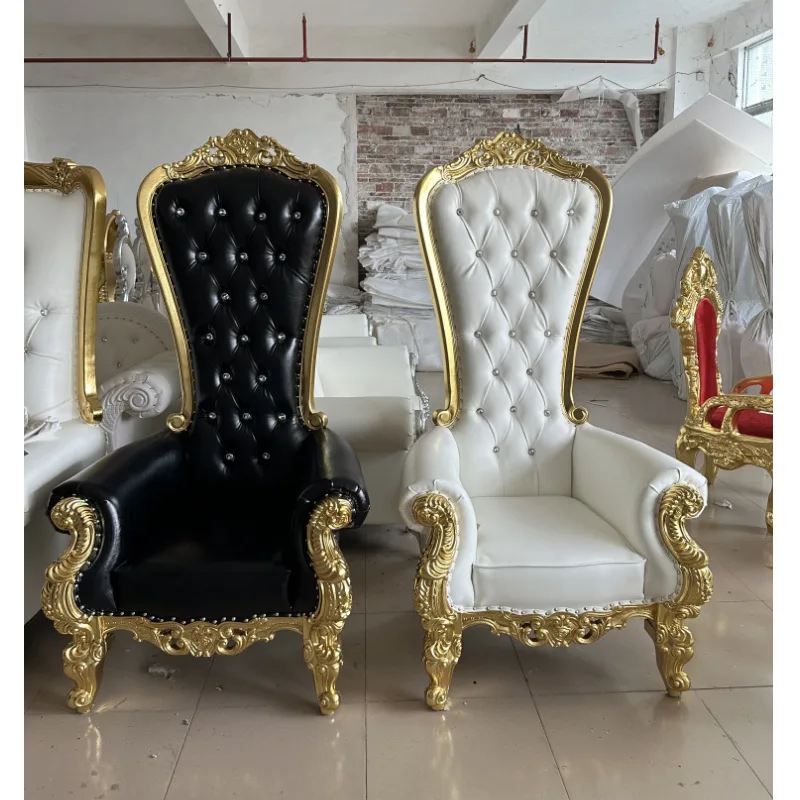 Custom luxury white and gold backed chair solid wood king wedding  hotel club high back  for nail shop