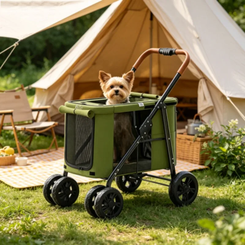 Multifunctional Folding Large Pet Stroller, Large Space Wheel Trolley Cart Bearing 30kg for Big Dogs Multi‑Pet Travel