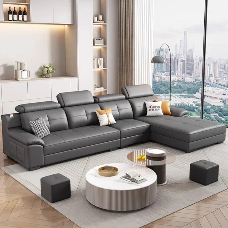 Internet Celebrity Style Straight Sofa Cotton and Linen Cloth Customizable Colors with Chaise Longue Living Room Sofa Modern