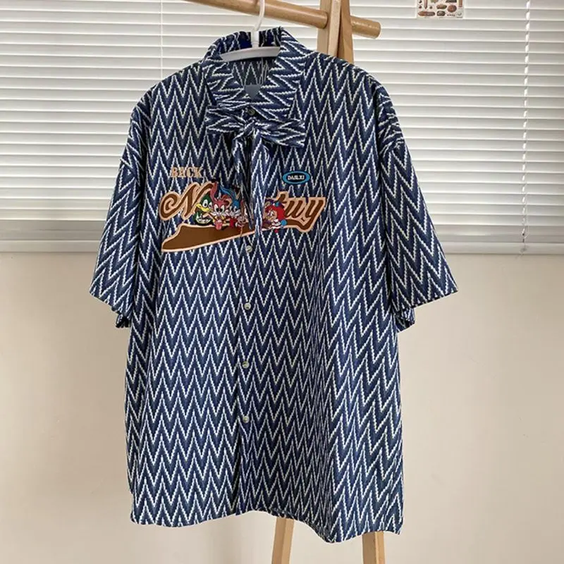 Vintage Embroidery Loose Blouse Men\'s Summer New Short Sleeve Polo Neck Youth Trend Shirt Tops Fashion Vintage Men Clothing