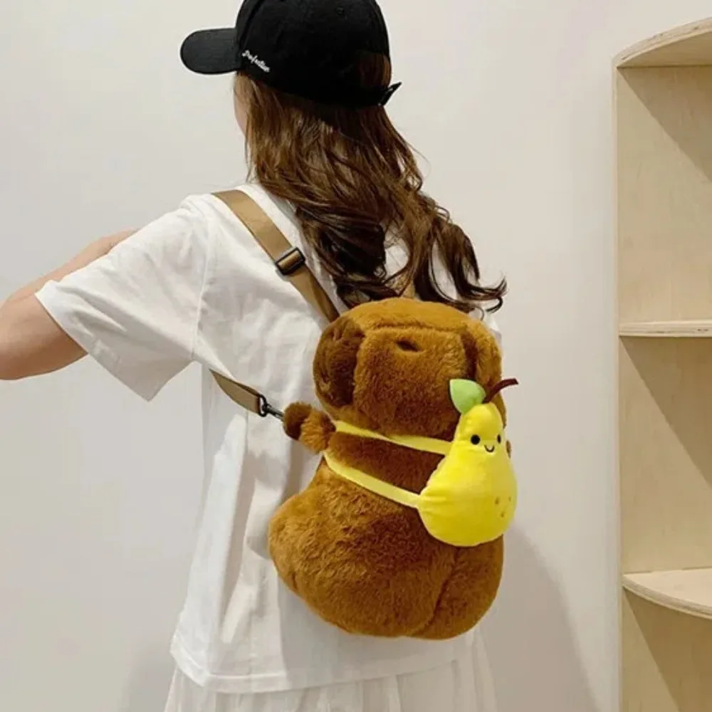 Comfortable Cartoon Capybara Backpack Cotton Filled Strawberry Capybara Crossbody Bag Fruit Avocado Plush Animal Daypack Gift