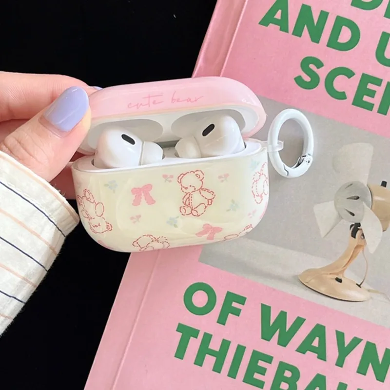 

Pink Bowknot Small Flowers Earphone Protective Cover Case For AirPods 1 2 3 4 Pro 2 Cartoon Earphone Case With Pendant