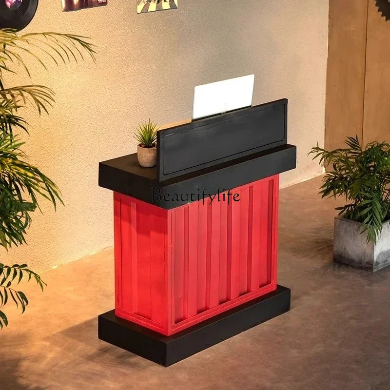 03.Retro wrought iron reception desk restaurant welcome container creative bar
