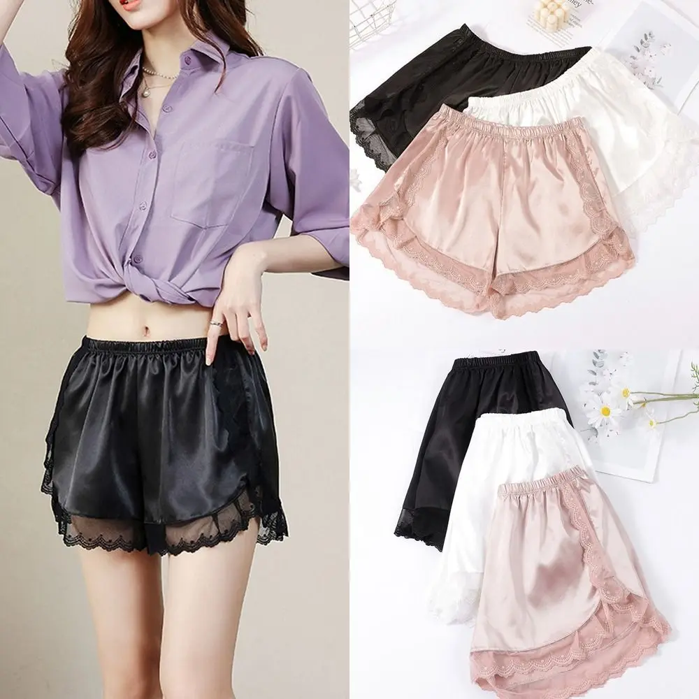 

New Silk Lace Safety Pants Anti-Emptied Lace Sleeping Shorts Soft Loose Shorts Home Pants Girls