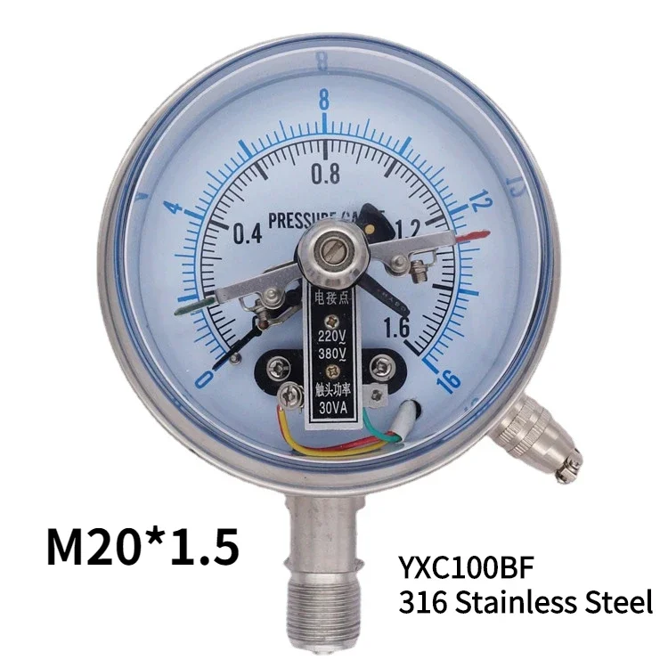 

YXC100BF -0.1-160 Mpa M20*1.5 316 Stainless Steel Electric Contact Pressure Gauge Natural Gas Petrochemical Electric Power