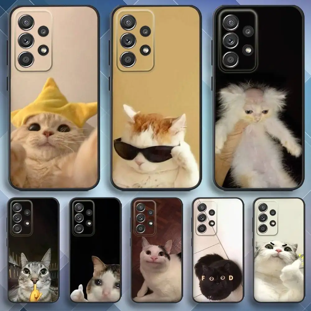 

Phone Case For Samsung S 25,24,23,22,30,21,10,9,Ultra,Plus,Lite,FE,4,5 G Soft Cute Funny Cat Meme Black Case