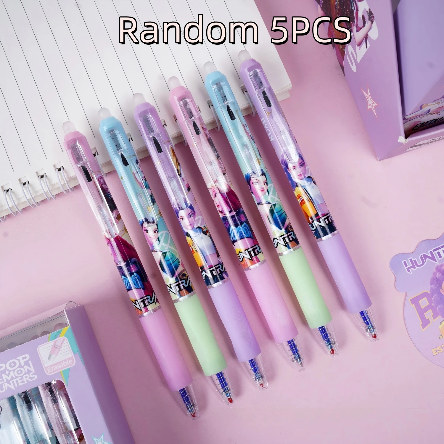 Anime Gilrs Lumi Mila Zoi Hunters Theme löschbare Gelstifte, einziehbar, schwarz, blau, Schulschreibwaren, Geschenke für Schüler und Kinder