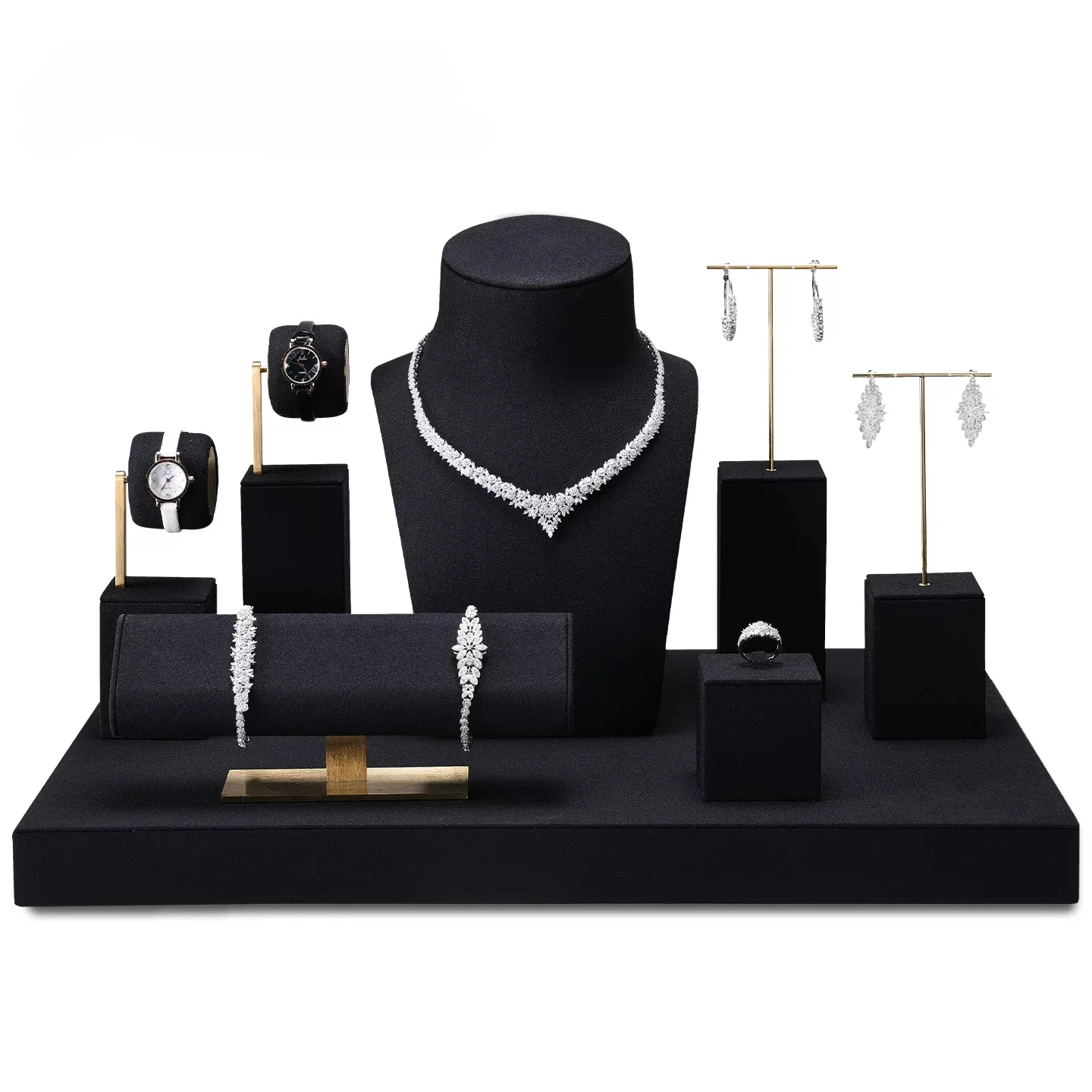 Black Display Cabinet for Luxury Jewelry Necklace, Ring, Earring Storage Showcase and Watch Accessories Display Stand