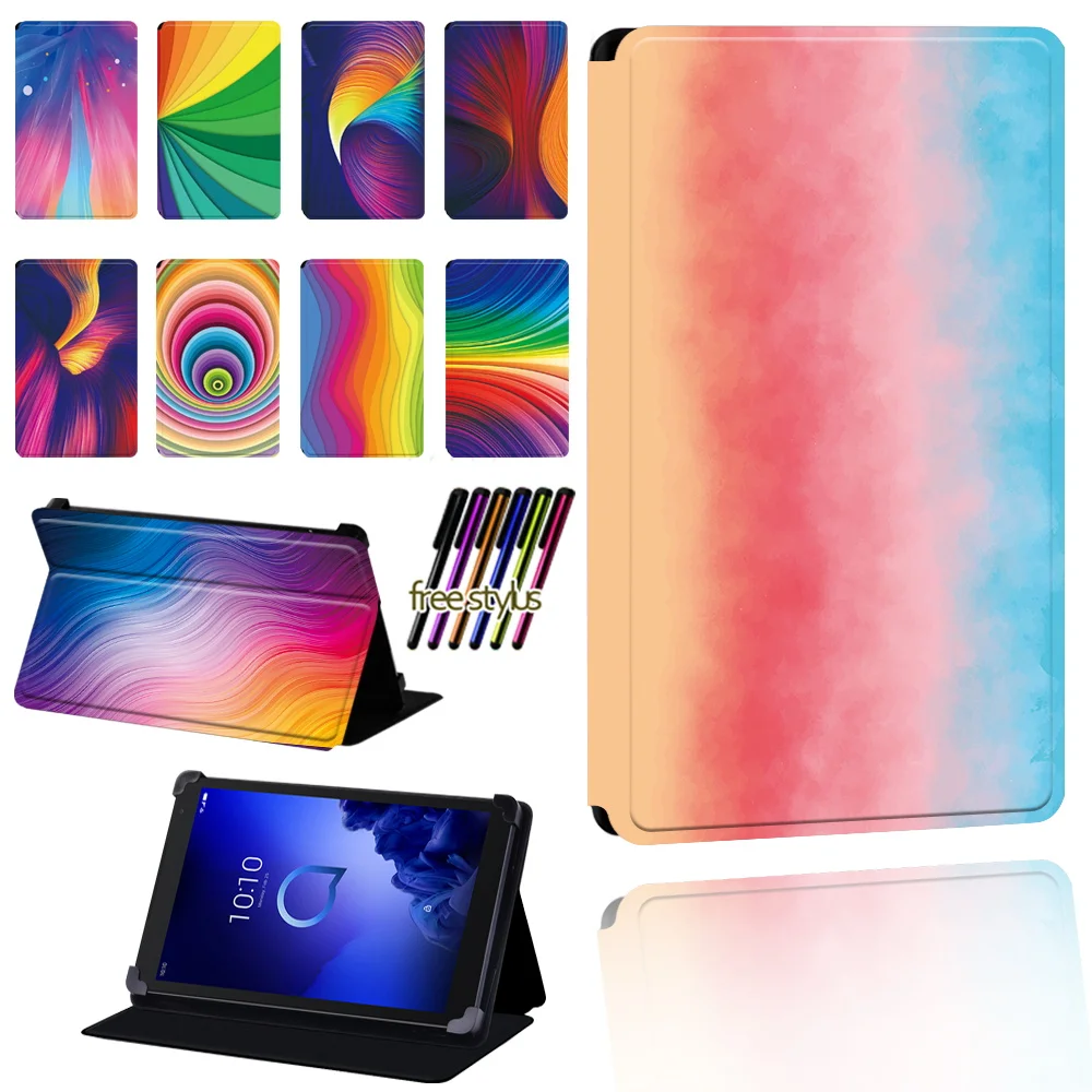 Universal Case for Alcatel 1T 7 10/3T 8 10/A3 10 Tablet Watercolor Pattern Foldable Anti-fall Tablet Protective Cover + Pen