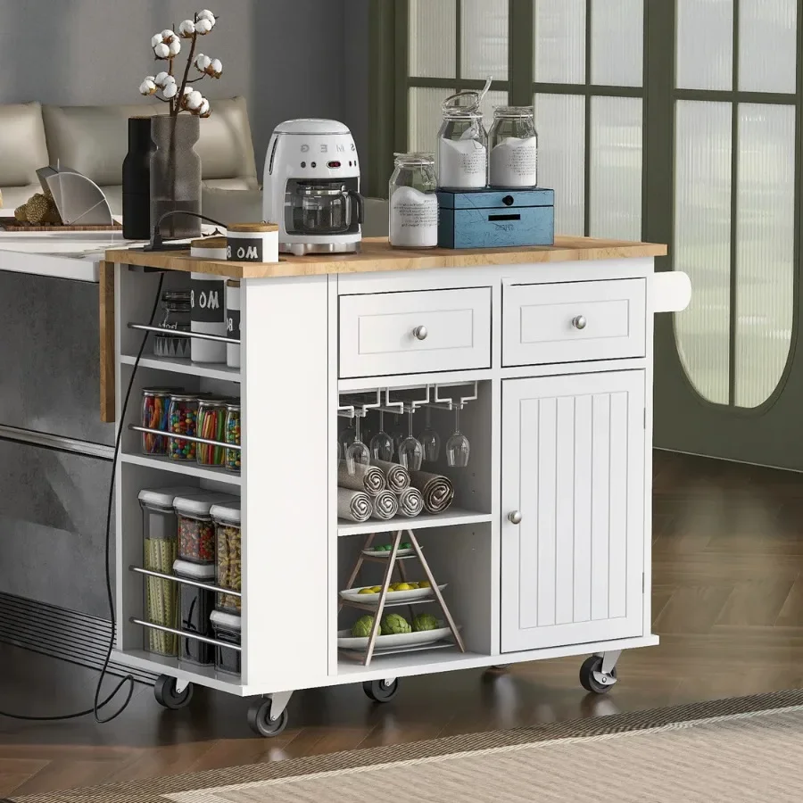 Keuken Multifunctionele mobiele trolley, dressoir-eetwagen Multi-opslag, ladekast met kruidenrekkast met wielen