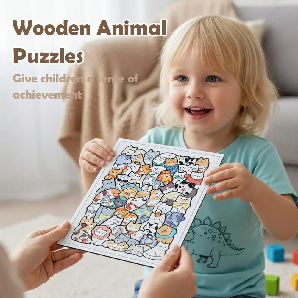 Puzzle z kotami Puzzle edukacyjne Puzzle drewniane ze zwierzętami Zabawki do układania Drewniane dla dzieci Chłopcy Dziewczynki Prezenty Dekoracja Malowanie 50 sztuk/zestaw