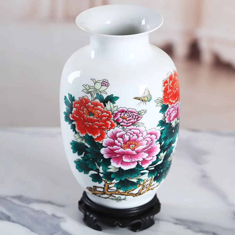 YFY Jingdezhen Vase Ceramic Ornament Living Room Flower Porcelain Porcelain Vase Appreciation Winter Melon Dried Flowers