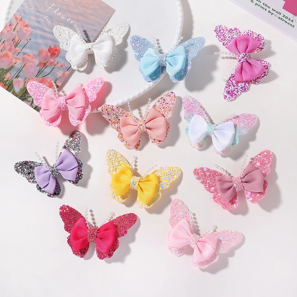 

2pcs Delicate Sequin Butterfly Hairclips Hair Bangs Hairpins Girls Kniting Handmade Hairgripes Barrettes Lovely Hair Accessories