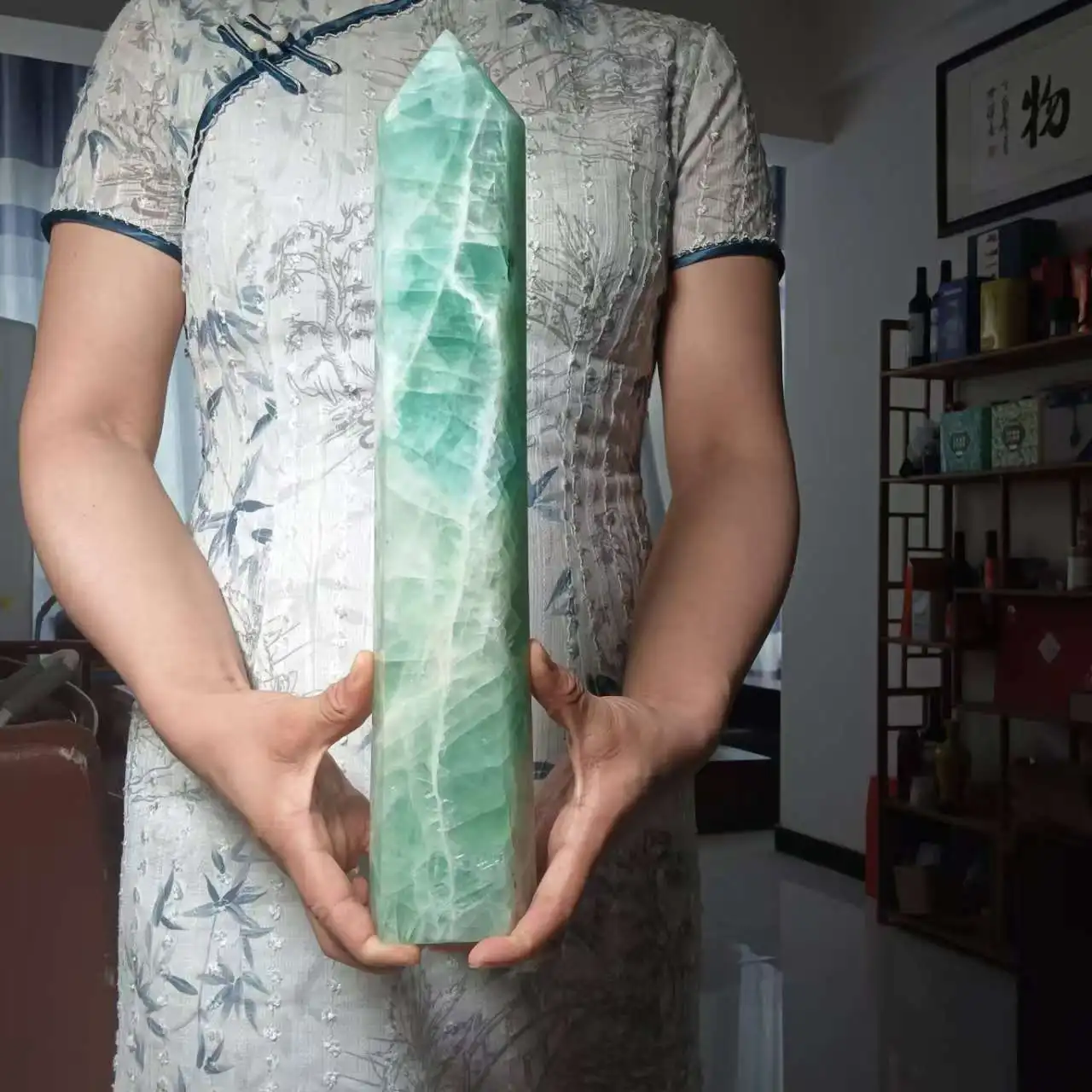 38cm Natural Green Fluorite Obelisk, Crystal Scepter, Quartz, Energy Ore, Healing, One Thing, One Picture