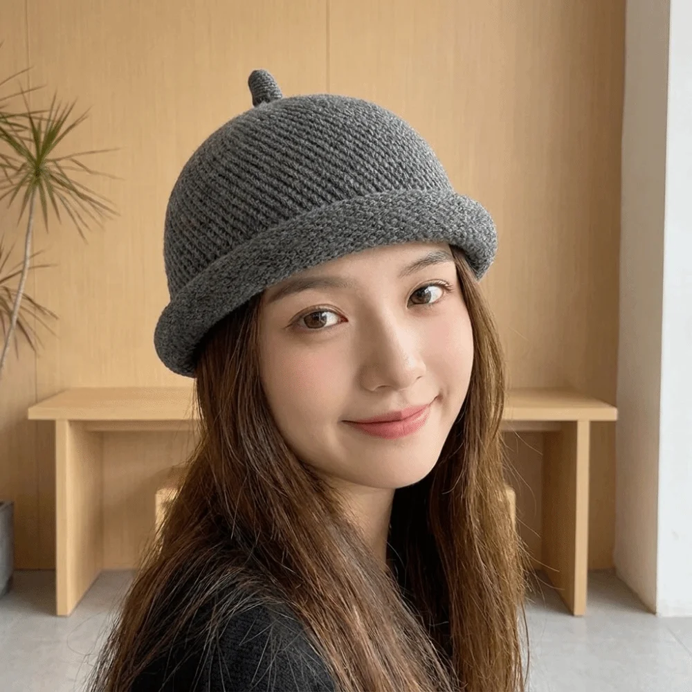 Fashion Solid Color Melon Skin Hat Knitted Keep Warm Beret Cap Multifunction Hip Hop Pacifier Cap Winter