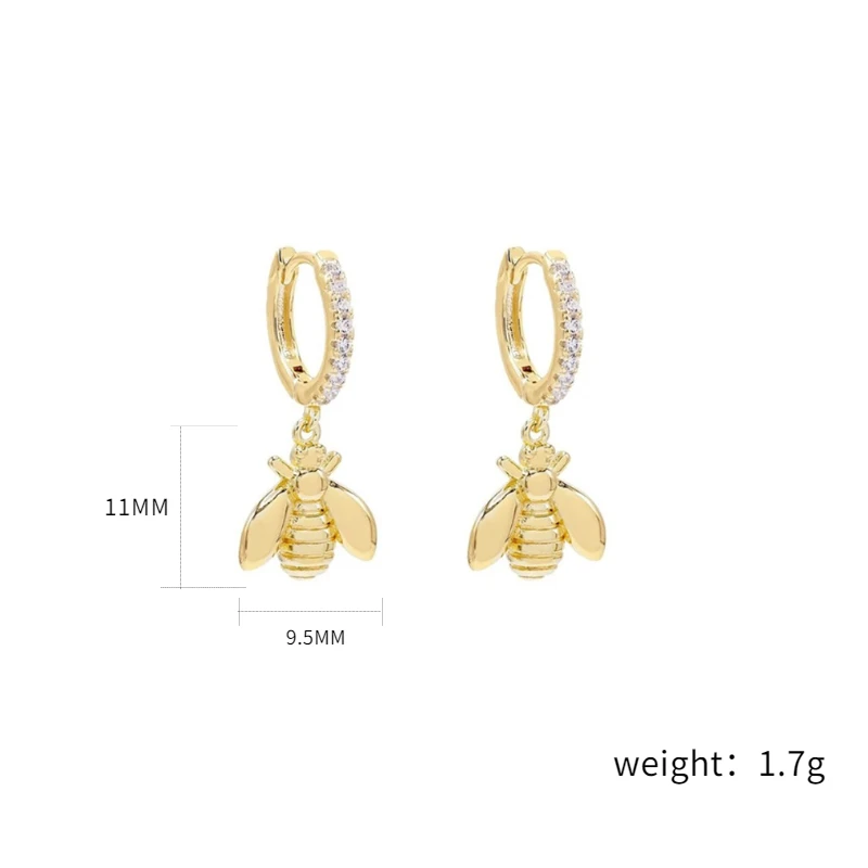 Silver Gold Color Zircon Round Bee Pendientes Hoop Earring for Women Cute Animal Huggie Ear Ring Jewelry Aretes Wholesale 2025 view 4
