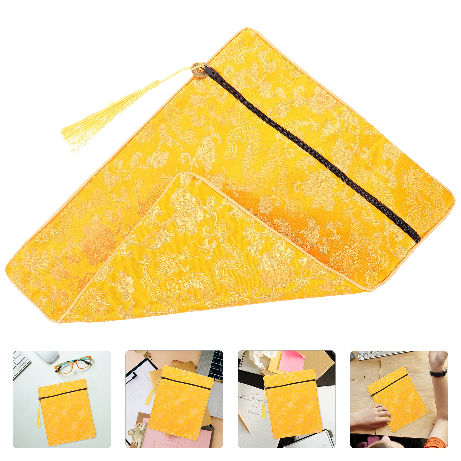 القماش الحريري البوذية زن الكتاب حقيبة الأصفر التنين نمط 20x25 سنتيمتر الكتاب المنظم الكتاب المقدس غطاء الناقل الحقيبة