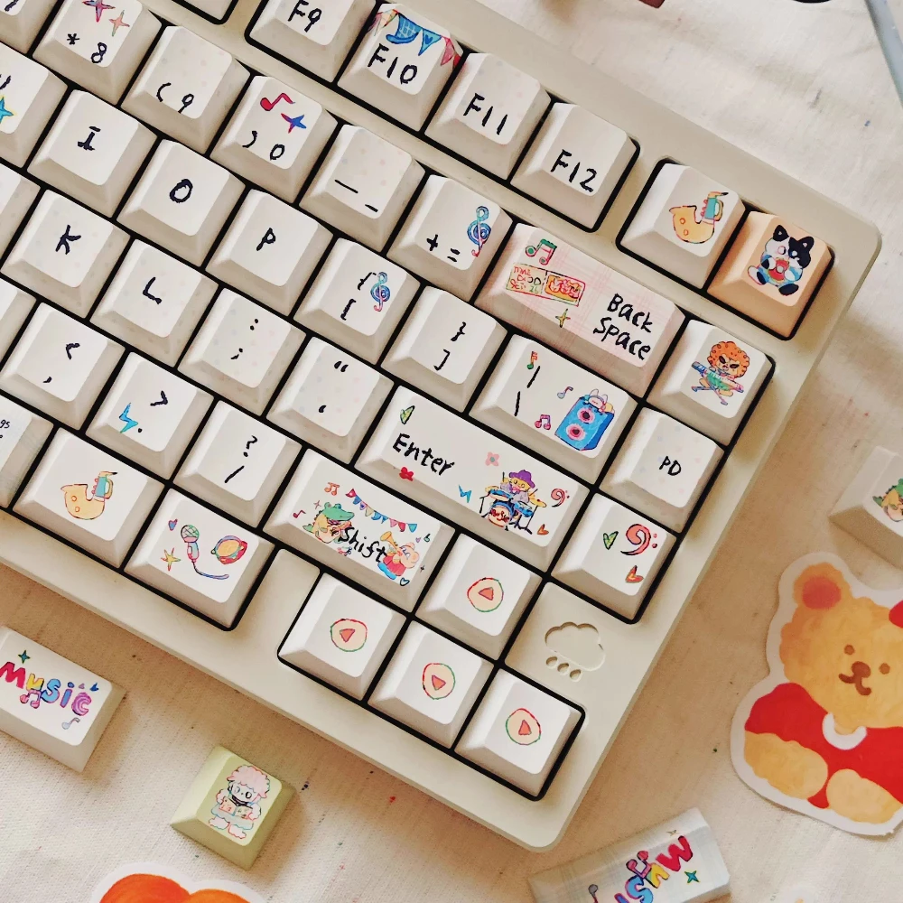 Cute Forest Band Keycaps Five-Sided Thermal Sublimation Pbt Cherry Moa For Diy Aula F75/F99 White Cute Keycaps 140Keys