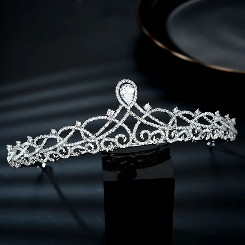 SLBRIDAL Sparkling Cubic Zircon Bridal Tiara Wedding CZ Headband Queen Princess Pageant Party Crown Bridesmaids Women Jewelry