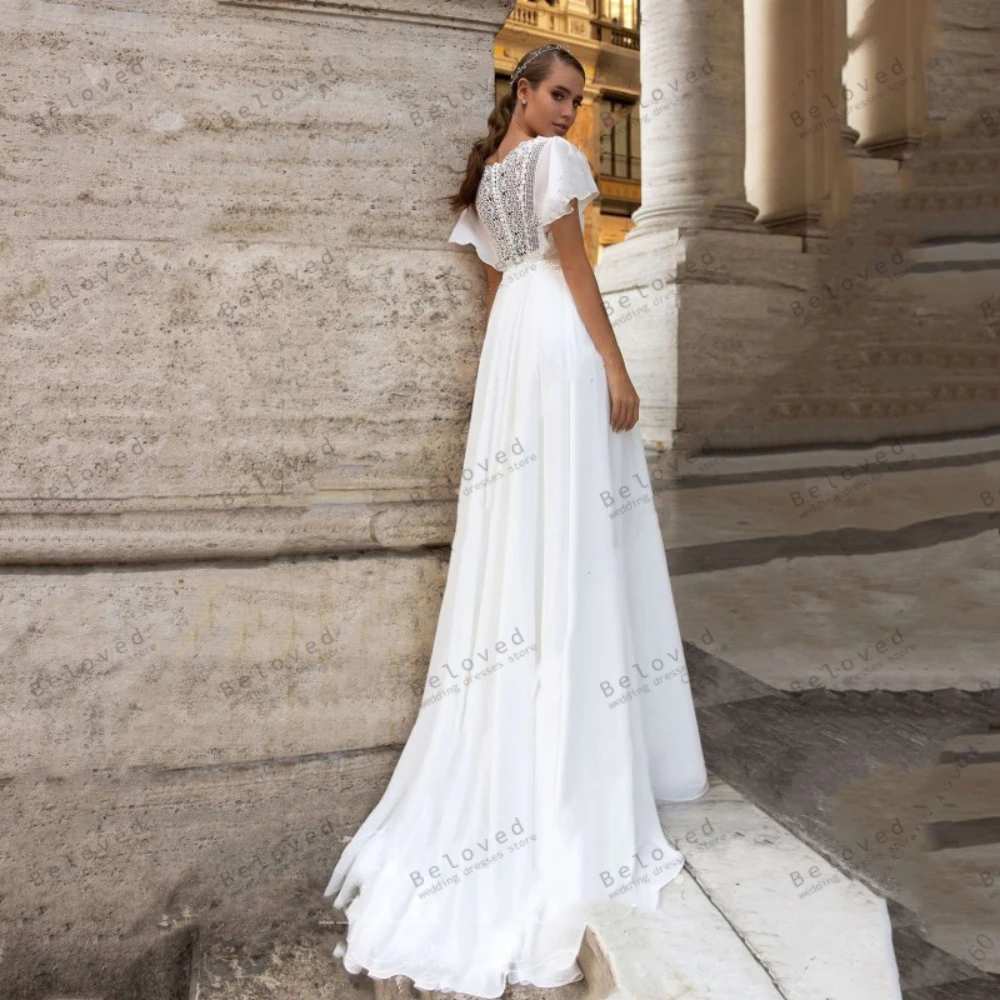 Vintage Wedding Dresses A-Line Chiffon Tiered Bridal Gowns Short Sleeves Robes For Formal Party Graceful Vestidos De Novia 2024