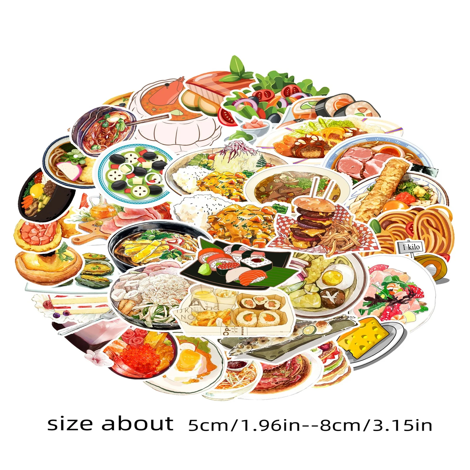 50 cartoon Japanese and Korean food stickers, decorative water cups suitable for laptops, mobile phones and luggage