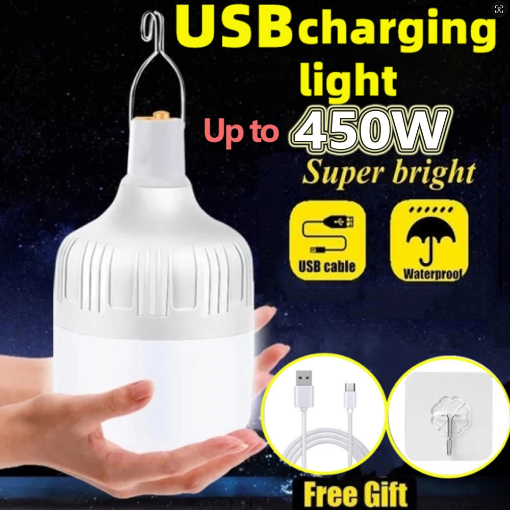 휴대용 야외 바베큐 캠핑 조명 USB 충전식 램프 LED 비상 전구 후크 고출력 텐트 랜턴 야간 조명 전구