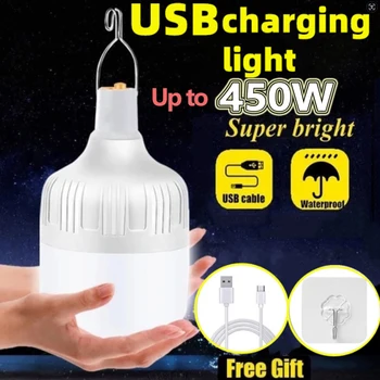 Portable Outdoor BBQ Camping Lights USB Rechargeable lamp LED Emergency Bulb Hook High Power Tents Lantern Night Lights Bulb 1