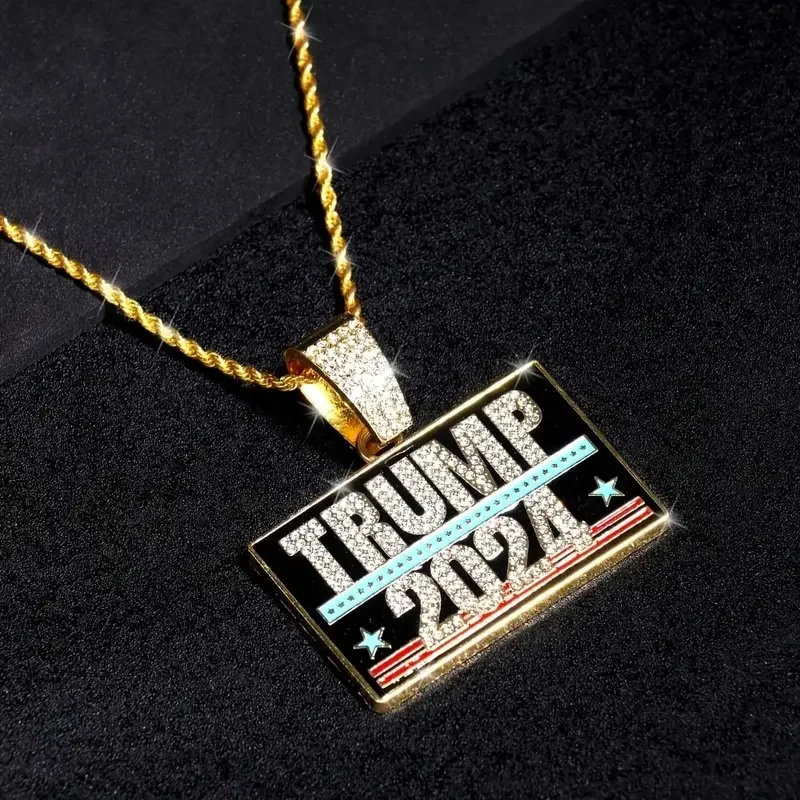 2024 New Hip Hop Men's TRUMP Letter Pendant Stainless Steel Chain Pendant Necklace For Men Independence Day Jewelry Accessories