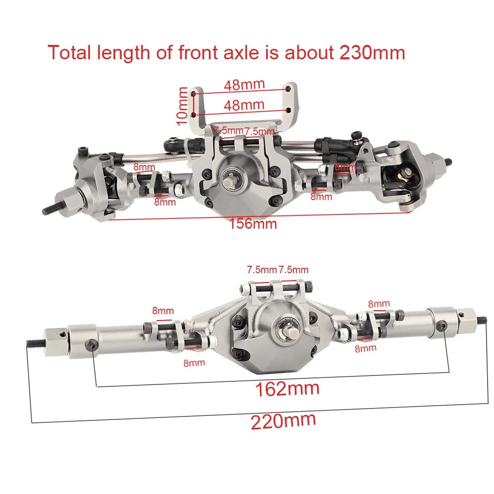 SCX10 II 1:10 CNC Metal Front Rear Straight Complete Axle for 1/10 Axial SCX10 II 90046 90047 RC Crawler Car New Upgrade Parts