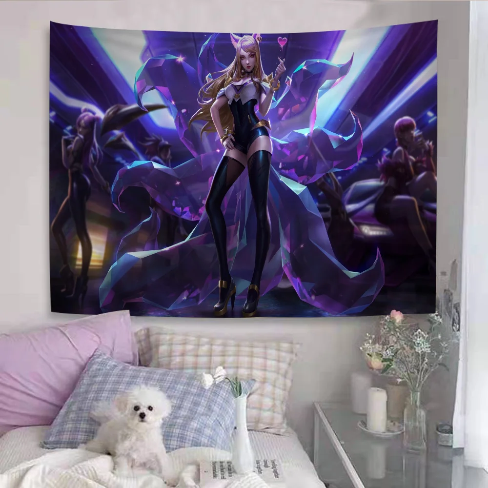 LOL KDA Ahri Akali Kaisa Seraphine Hanging Bohemian Tapestry Hanging Tarot Hippie Wall Rugs Dorm Japanese Tapestry