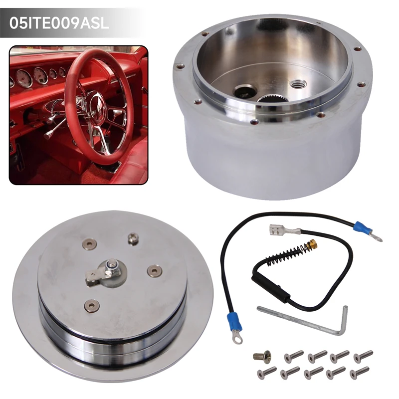 Aluminium Universal Hub Adapter & Horn Button for 9 Bolt 1.4inch Hole to Hole Steering Wheel