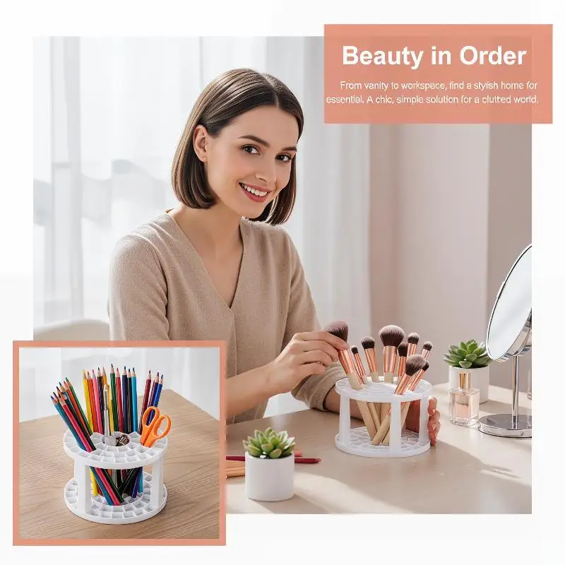 Multi Hole Plastic Pencil Storage Rack Makeup Brush Holder For Desk Office Makeup Artist Classroom Stationery Storage