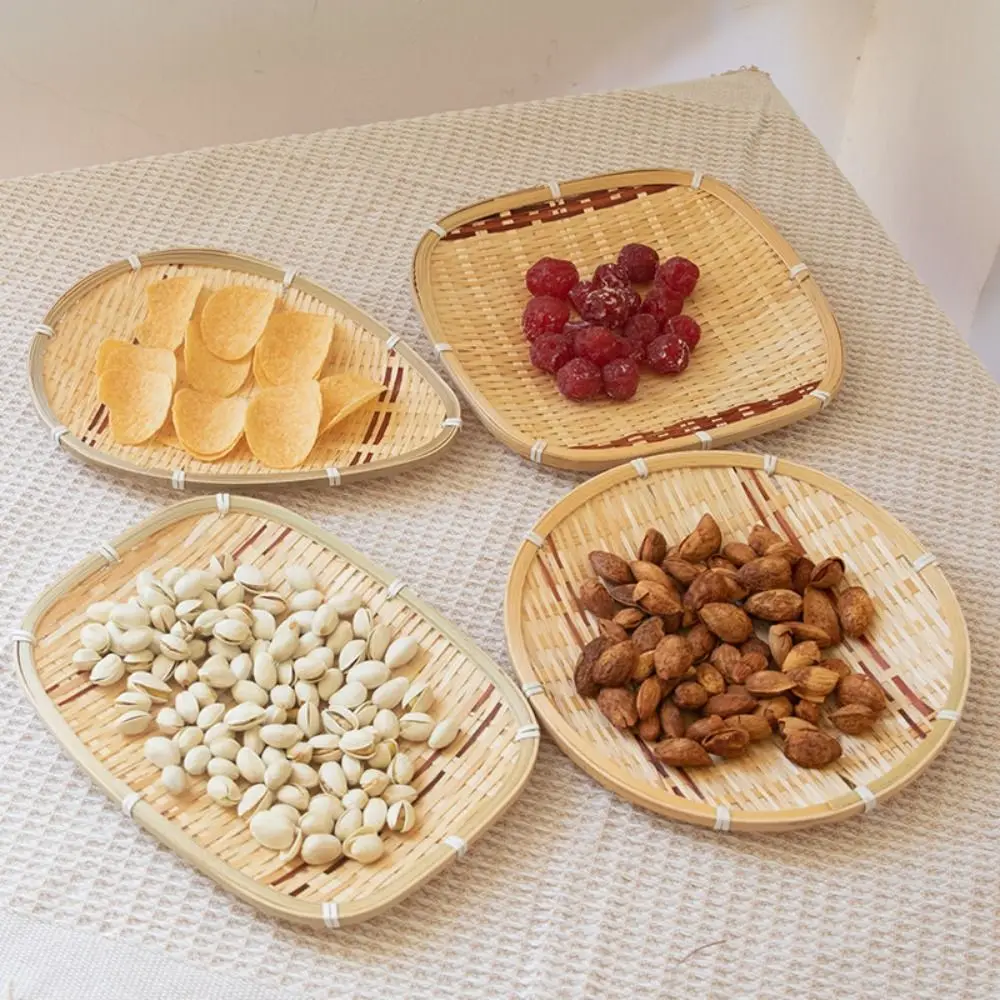 Vegetable Food Storage Basket Desktop Decoration Bread Bamboo Serving Tray Round Dustpan Decorative Round Snack Basket
