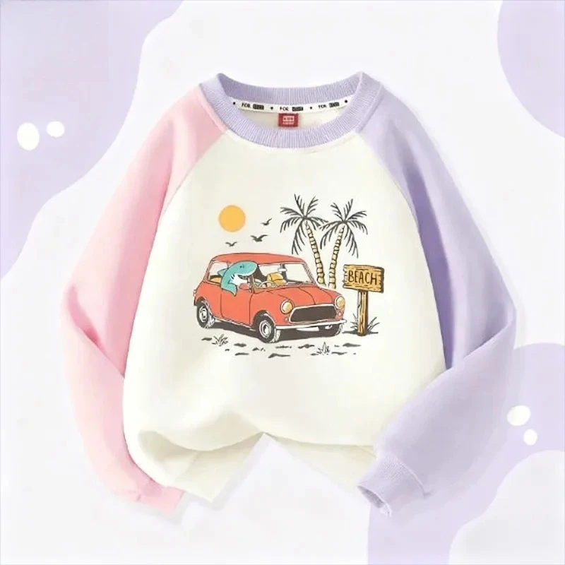 

2025 New Winter Kids Long Sleeve Round Neck Big Kids Fleece Lined Patchwork Sweatshirt Casual Comfortable