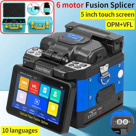 COMPTYCO FS-60E Optical Fiber Fusion Splicer SM MM 10-Sprachen-Touchscreen-Glasfaserkern-Schweißgerät mit integriertem VFL OPM