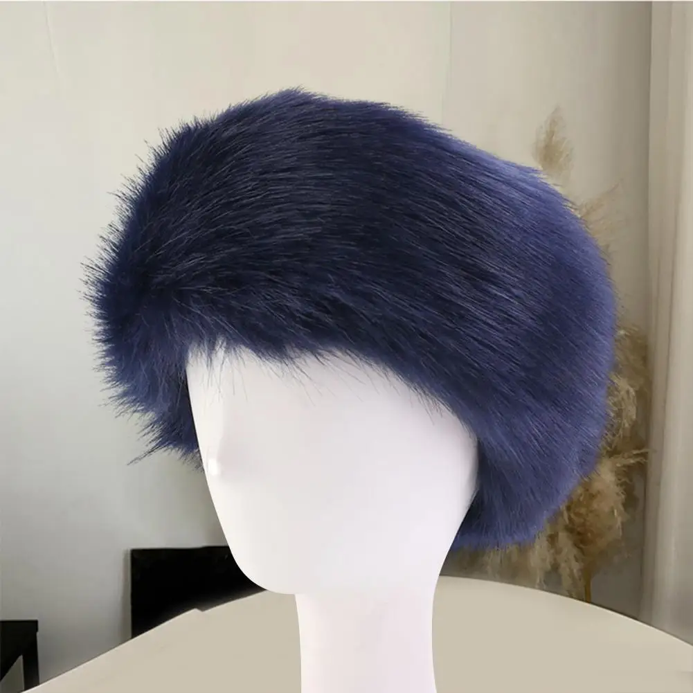 Elastic Weather Cap Soft Fluffy Faux Fur Headband Cozy Winter Earwarmer for Women Elastic Anti-slip Ski Hat with Thick Warmth