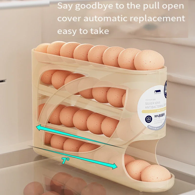 Rolling  storage box, kitchen multi-layer oblique automatic  roller, refrigerator side door egg tray special fresh-keeping box