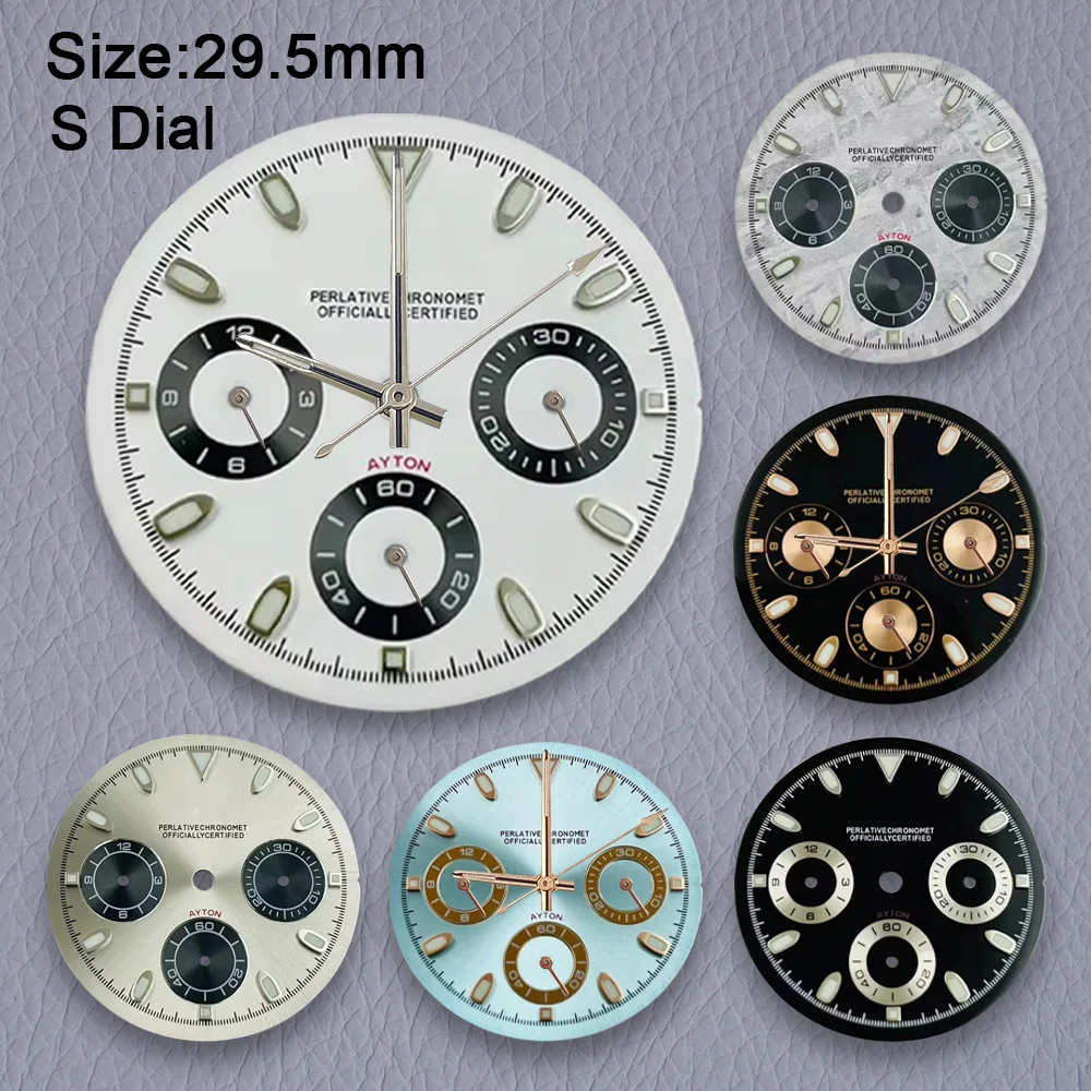 Высококачественный циферблат с логотипом S 29,5 мм в виде панды, подходит для механизма VK63, зеленый светящийся циферблат, аксессуары для модификации часов