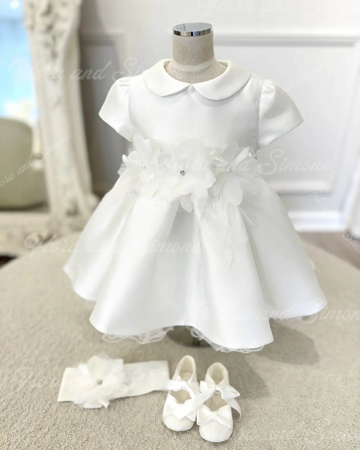 customized Short sleeves 3D floral Flower Girl Dress for Wedding Ceremonies Dance Performances Formal Receptions Party