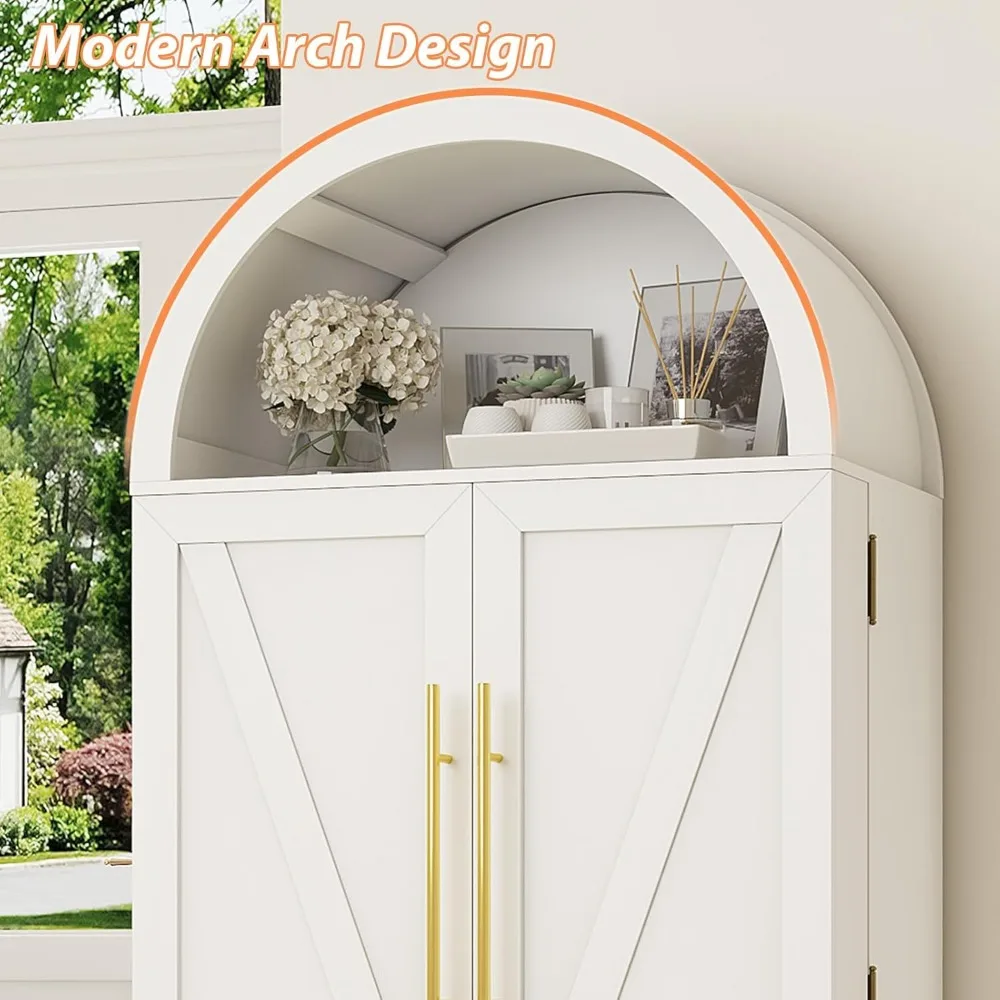 خزانة مخزن المطبخ المقوسة، خزانة مخزن طعام المزرعة 65 ساعة مع أبواب ورفوف، خزانة مطبخ قائمة بذاتها #5