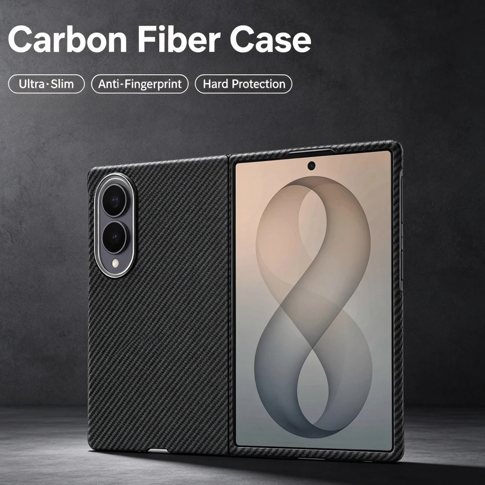 Business Luxury Carbon Fiber Texture 600D Case for Samsung Galaxy Z Fold 8 Ultra for Magsafe Alloy Lens Riased Shockproof Cover