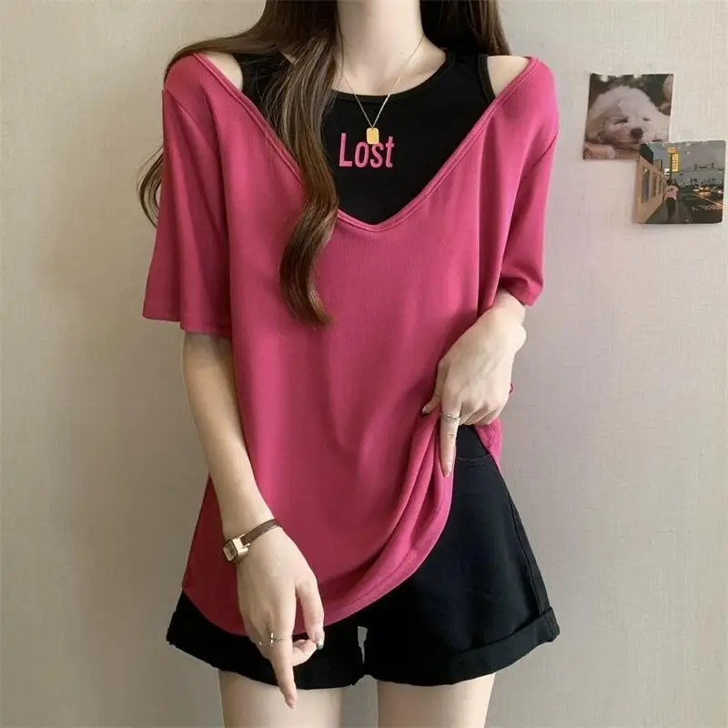 Hot 2026 Summer New Women Wear Two Piece Design Sense Short Sleeve Tshirt Sweet Spicy Korean Edition Fashion Versatile Tops