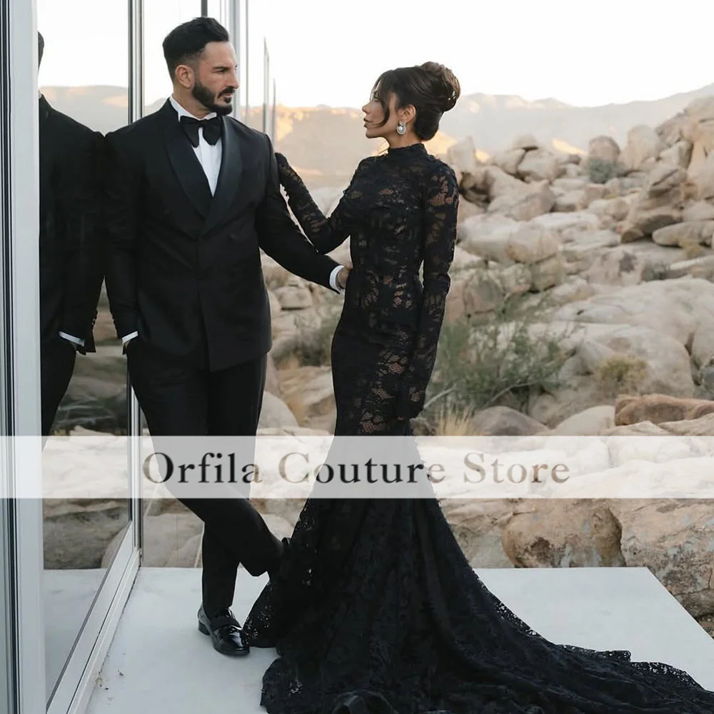 Vintage Lace Evening Dresses For Women Black Wedding Party Dress Long African Prom Gowns Customized
