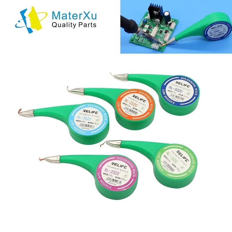 

Solder Wick Relife No-Clean Copper Desoldering Braid Low Residue Tin Repair Tool RL-1520 RL-2020 RL-2520 RL-3020 RL-3520