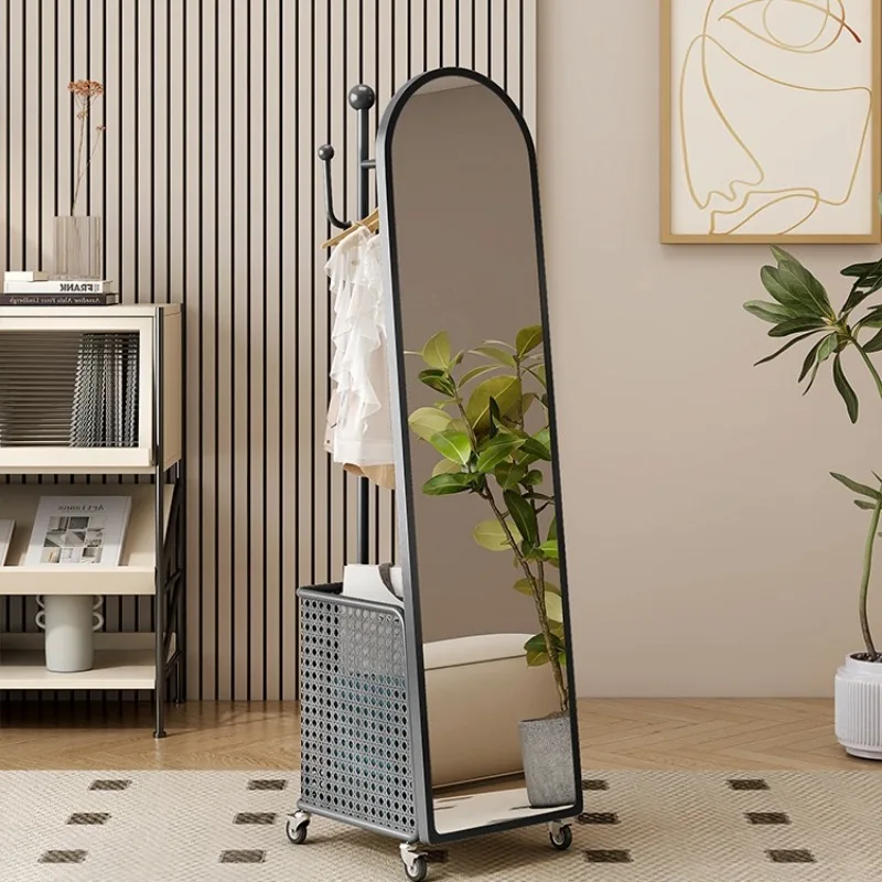 

Full-length mirror hanging hanger integrated storage floor fitting mirror household movable rotating full-length mirror