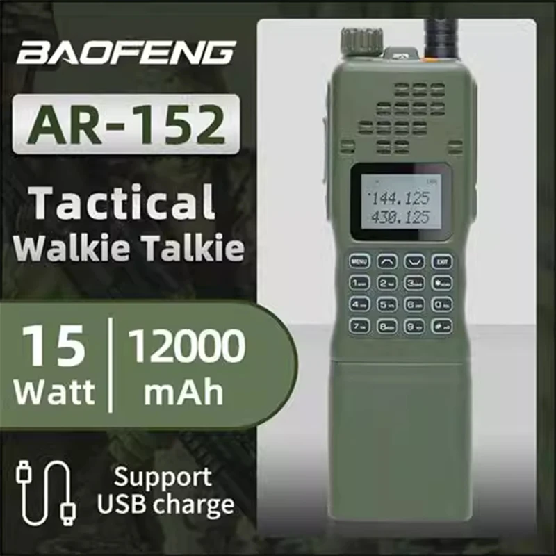 2023 New Baofeng AR-152 15W Powerful CB Two way Radio 12000mAh Battery Tactial Long Range Walkie Talkie AN /PRC-152 Dual Band