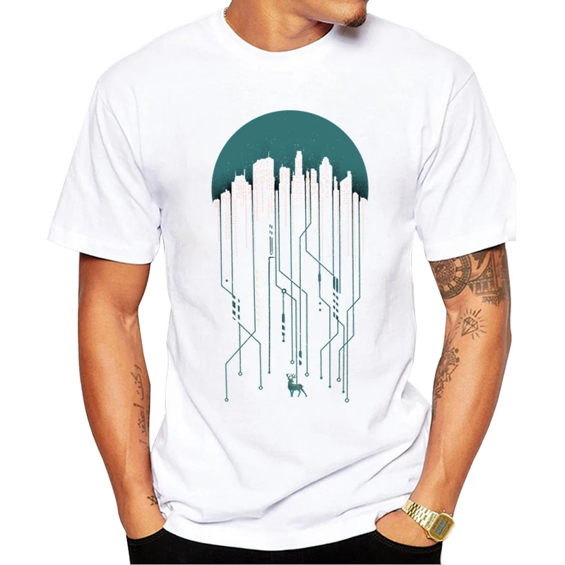 TEEHUB Simple Lines Men T-Shirt Hipster Abstract Geometric City Printed t shirts Short Sleeve Tshirts Cool Essential Tee