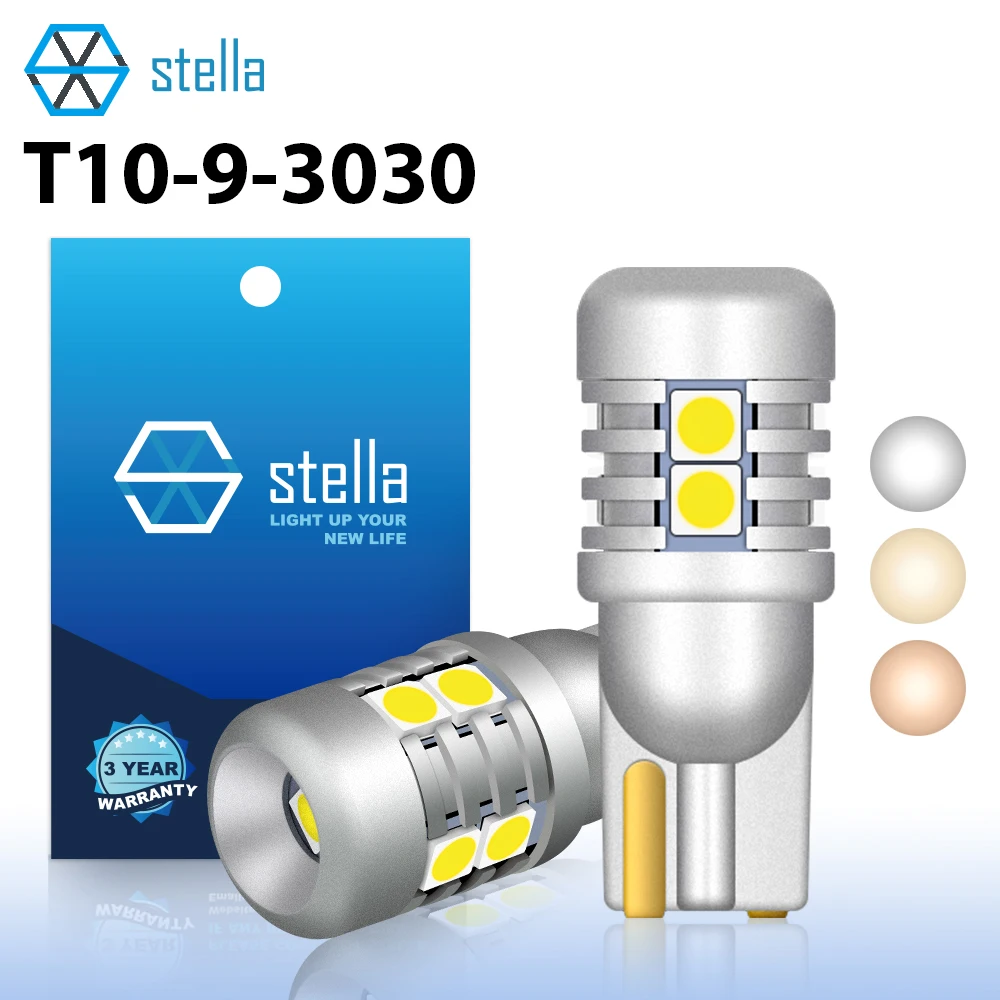 Stella 2pcs 9-46V T10 LED W5W 3000k Warm White 4300K Nature White 6000K Cold White High Bright Lamp Canbus Bulb 9SMD 3030 Chip